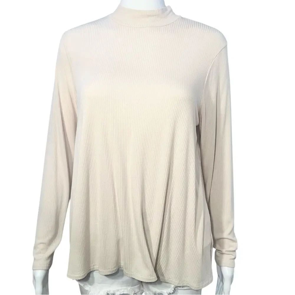 Luxe Mock-Neck Rib-Knit Swing Top NWOT